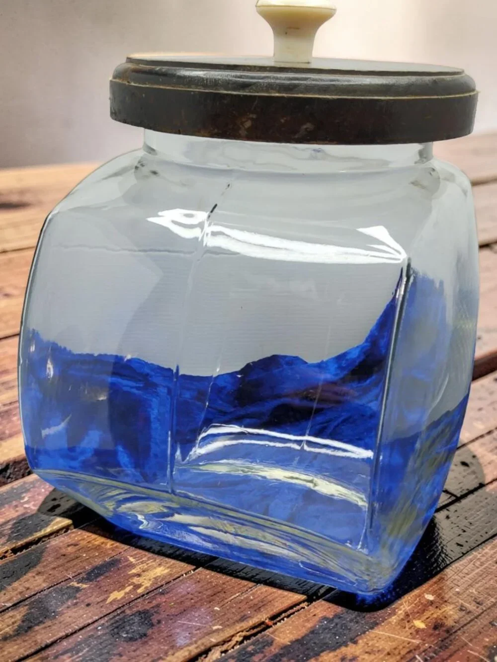 vintage large old fashion general store candy jar w/wooden lid